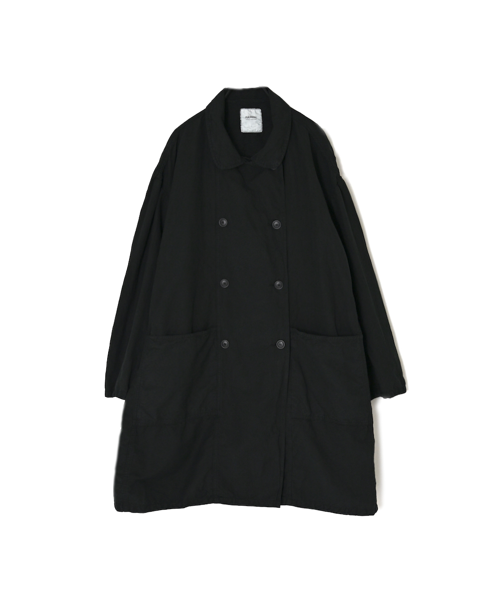 ISNAM2602D(ロングジャケット) LINEN COTTON PLAIN OVERDYE ROUND COLLAR DOUBLE LONG JACKET