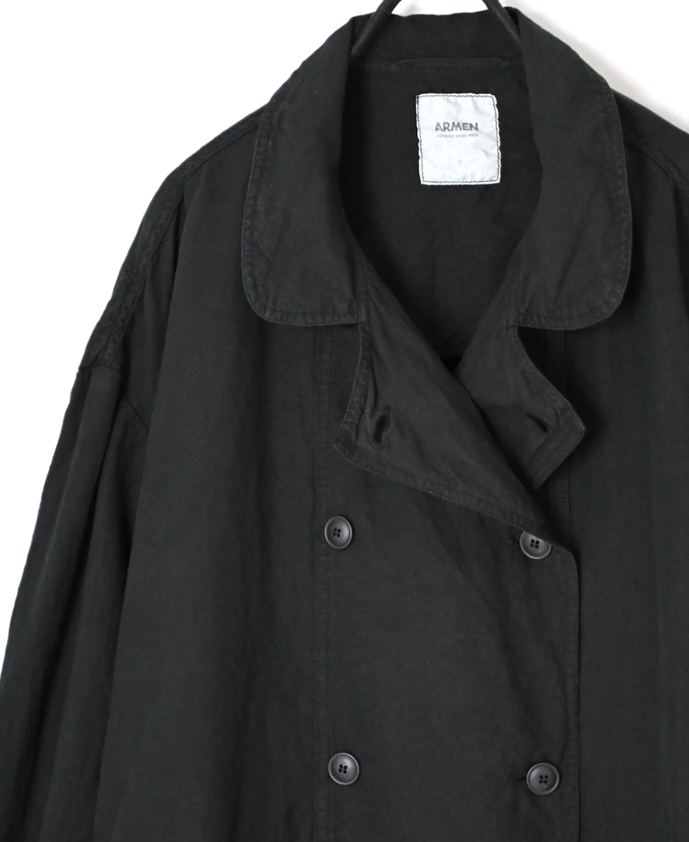 ISNAM2602D(ロングジャケット) LINEN COTTON PLAIN OVERDYE ROUND COLLAR DOUBLE LONG JACKET