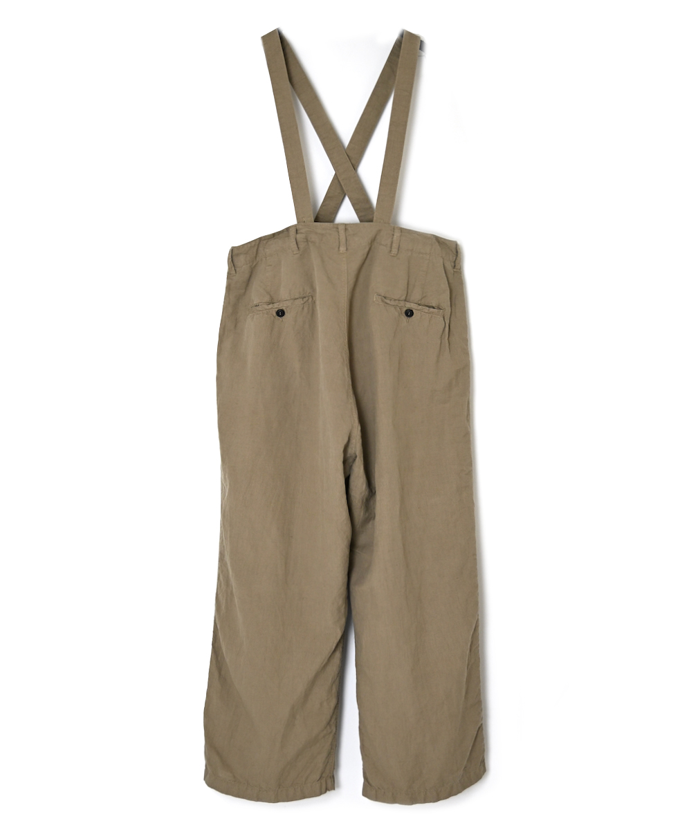ISNAM2604D(パンツ) LINEN COTTON PLAIN OVERDYE ADJUSTER TACK PANTS WITH SUSPENDERS