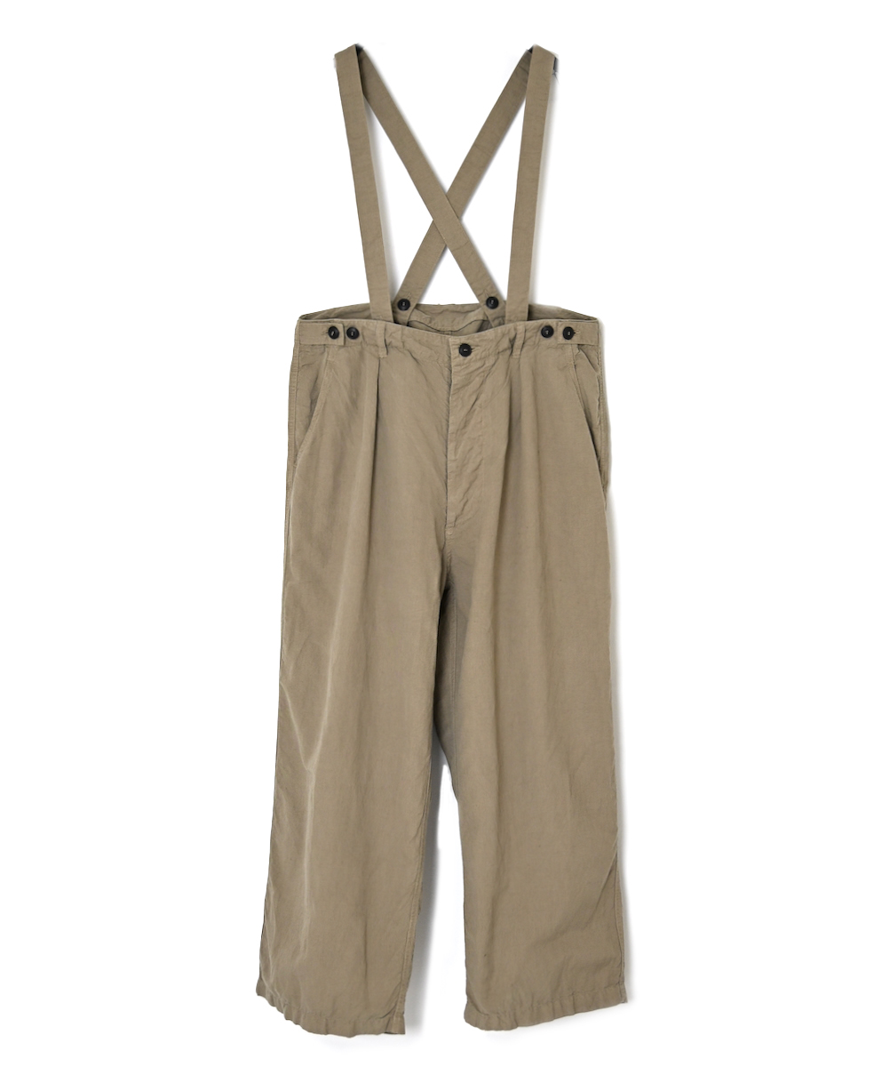 ISNAM2604D(パンツ) LINEN COTTON PLAIN OVERDYE ADJUSTER TACK PANTS WITH SUSPENDERS