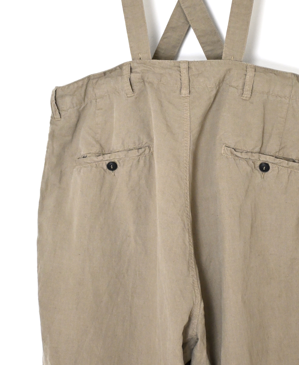 ISNAM2604D(パンツ) LINEN COTTON PLAIN OVERDYE ADJUSTER TACK PANTS WITH SUSPENDERS