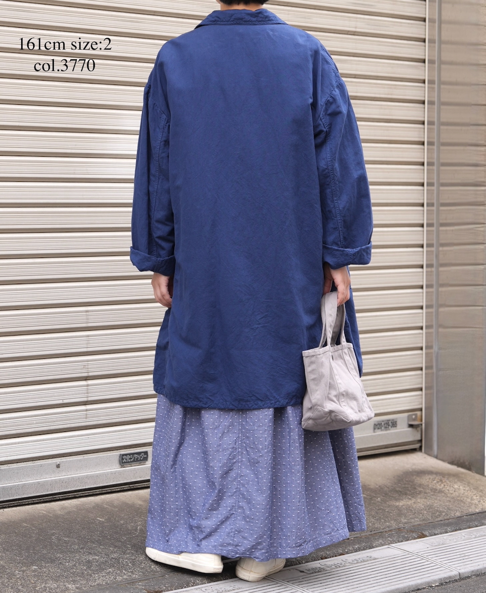 ISNAM2602D(ロングジャケット) LINEN COTTON PLAIN OVERDYE ROUND COLLAR DOUBLE LONG JACKET