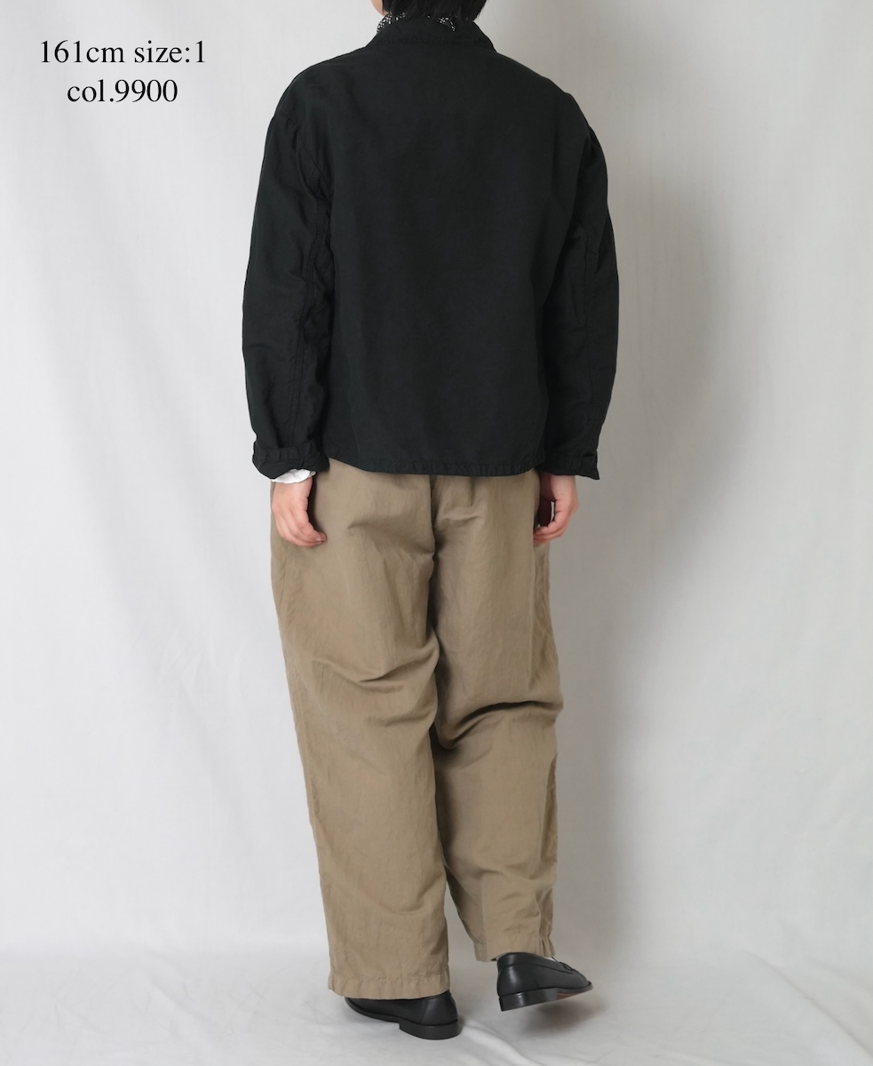 ISNAM2601D(ジャケット) LINEN COTTON PLAIN OVERDYE ROUND COLLAR DOUBLE JACKET