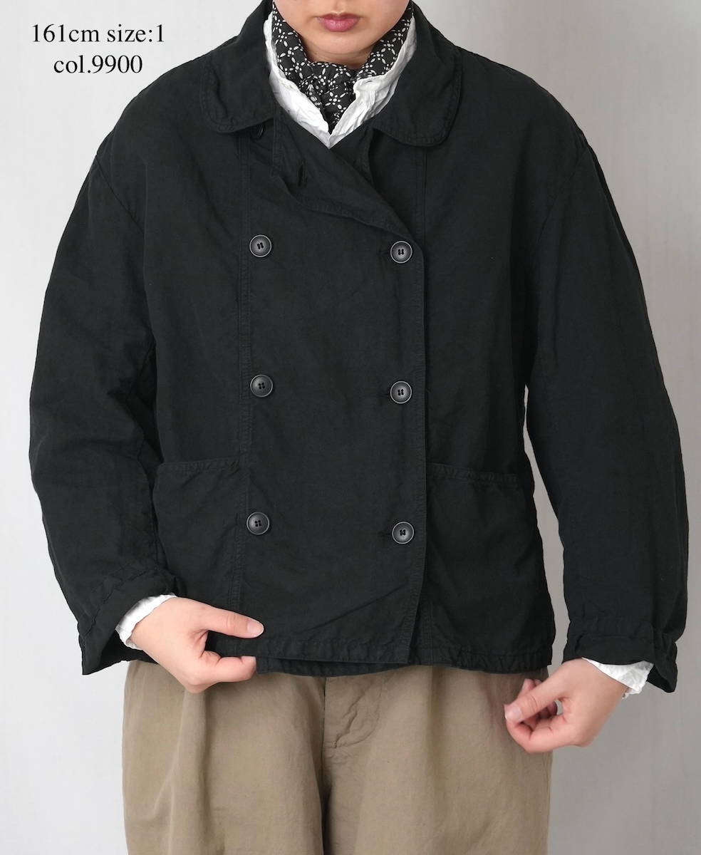 ISNAM2601D(ジャケット) LINEN COTTON PLAIN OVERDYE ROUND COLLAR DOUBLE JACKET