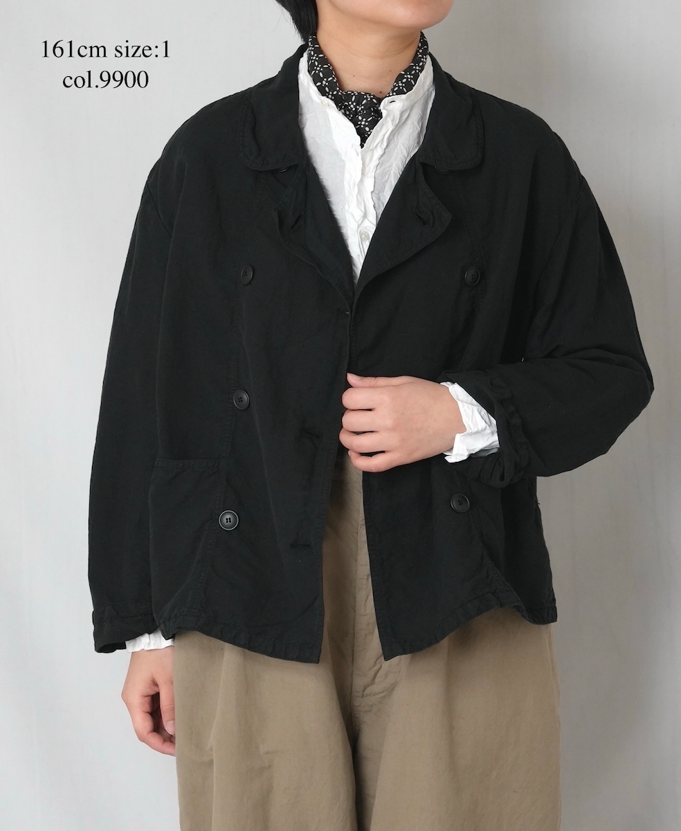 ISNAM2601D(ジャケット) LINEN COTTON PLAIN OVERDYE ROUND COLLAR DOUBLE JACKET