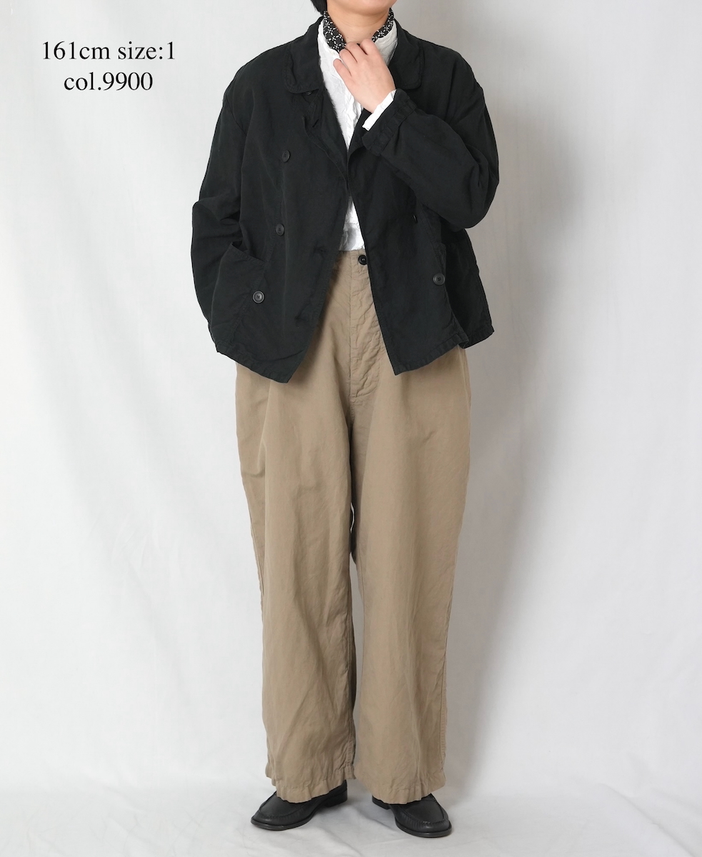 ISNAM2601D(ジャケット) LINEN COTTON PLAIN OVERDYE ROUND COLLAR DOUBLE JACKET