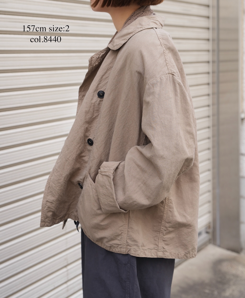 ISNAM2601D(ジャケット) LINEN COTTON PLAIN OVERDYE ROUND COLLAR DOUBLE JACKET