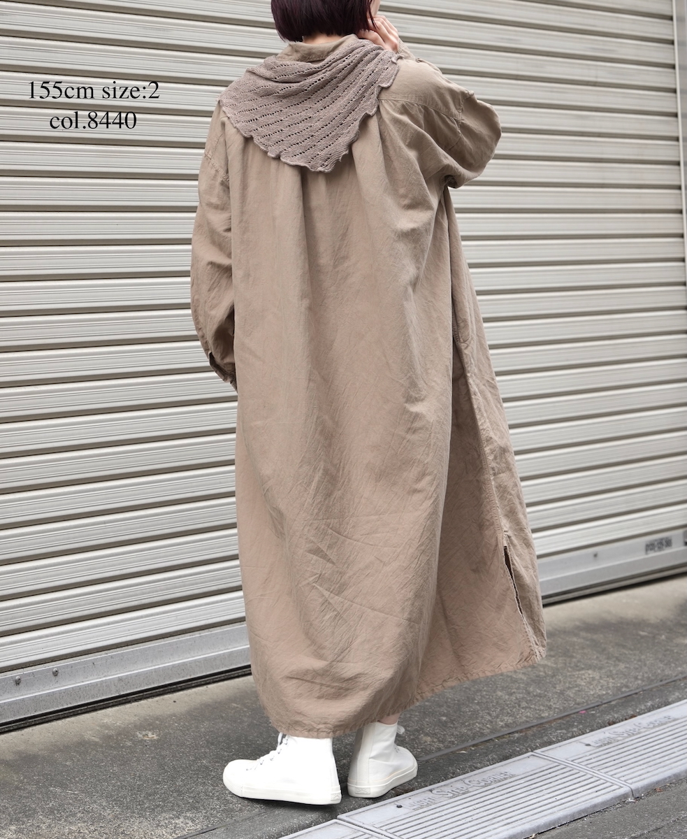 ISNAM2603D(ワンピース) LINEN COTTON PLAIN OVERDYE WORK GATHERED SHIRT DRESS