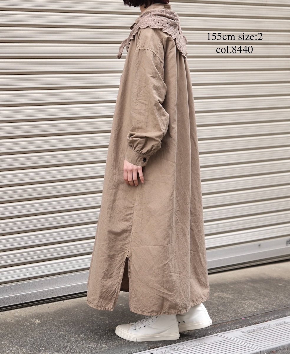 ISNAM2603D(ワンピース) LINEN COTTON PLAIN OVERDYE WORK GATHERED SHIRT DRESS