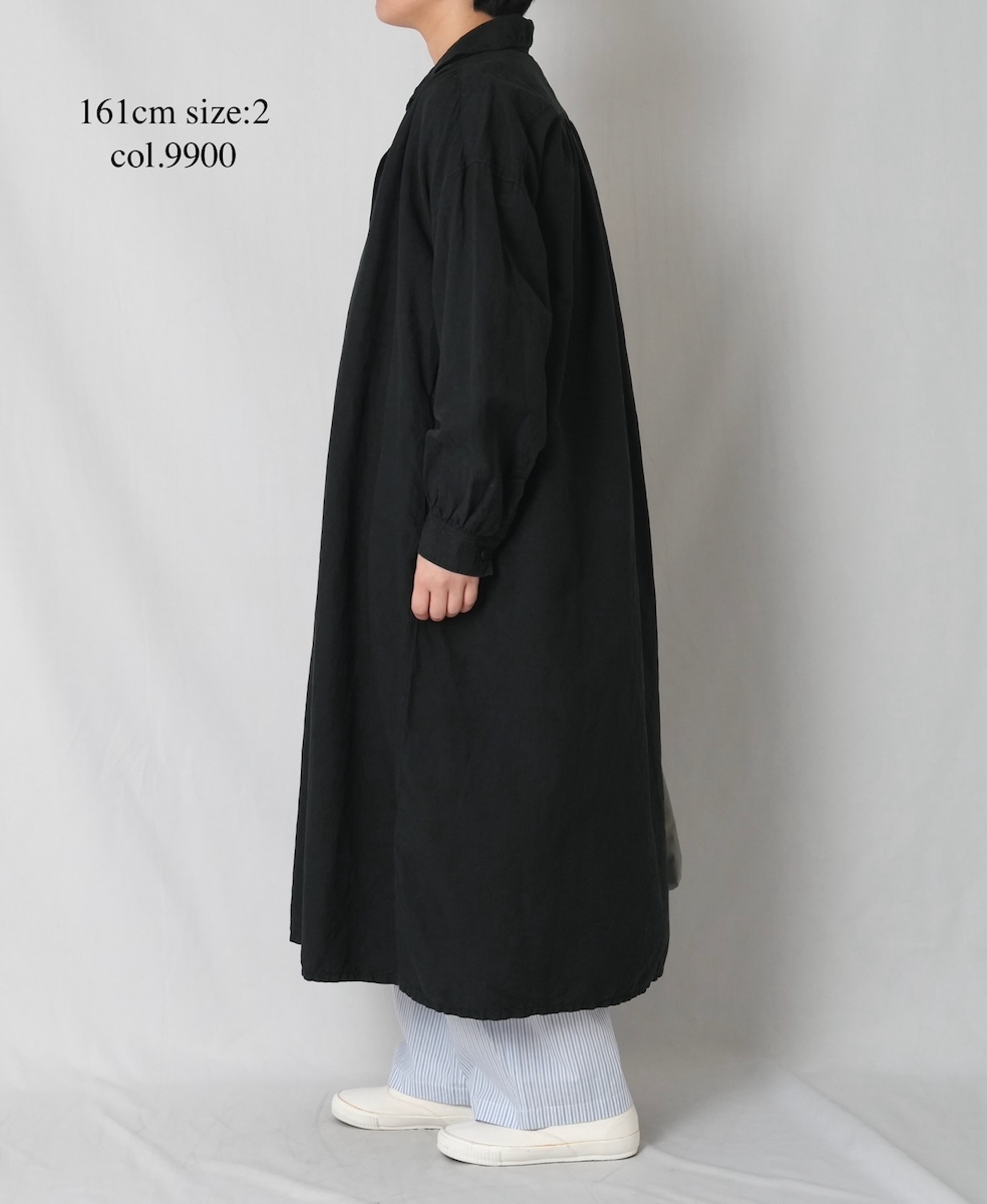 ISNAM2603D(ワンピース) LINEN COTTON PLAIN OVERDYE WORK GATHERED SHIRT DRESS