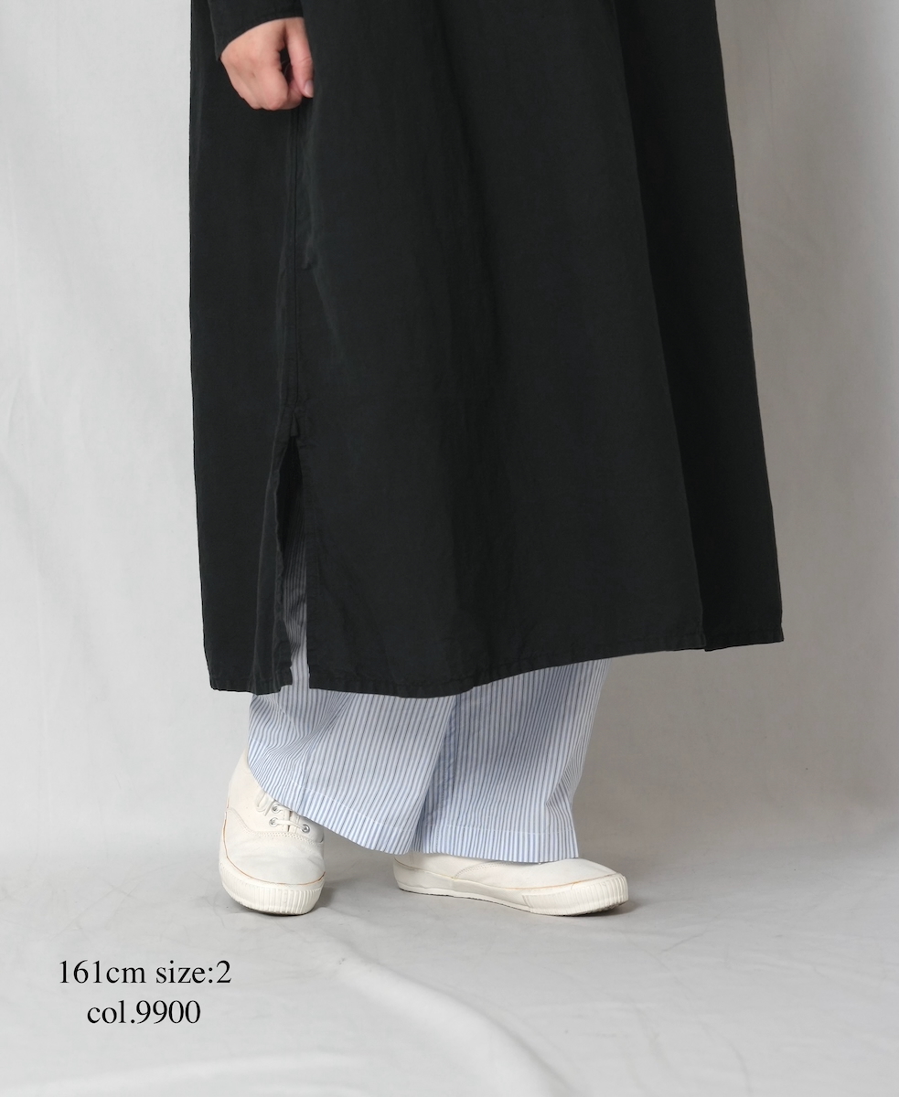 ISNAM2603D(ワンピース) LINEN COTTON PLAIN OVERDYE WORK GATHERED SHIRT DRESS