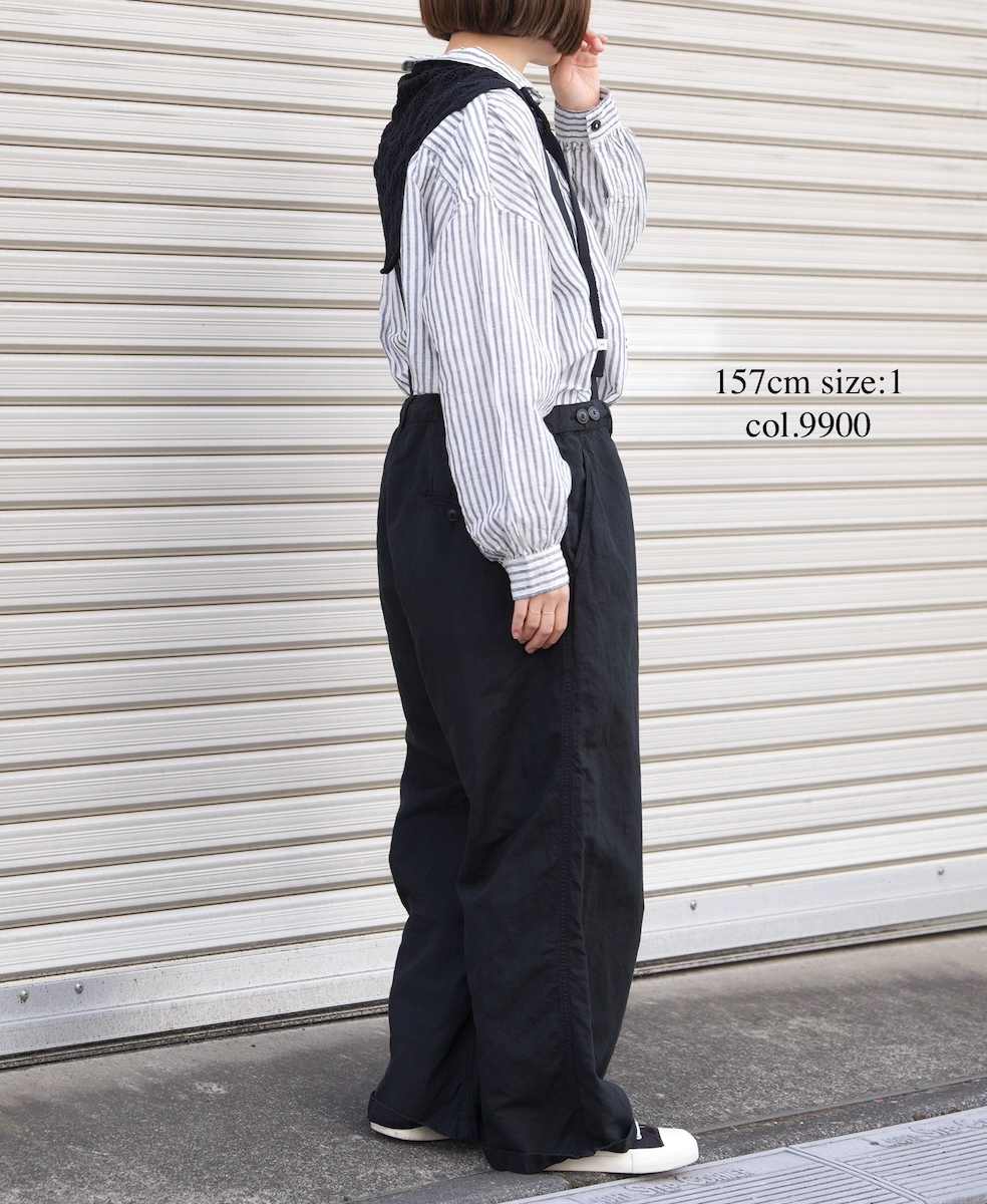 ISNAM2604D(パンツ) LINEN COTTON PLAIN OVERDYE ADJUSTER TACK PANTS WITH SUSPENDERS