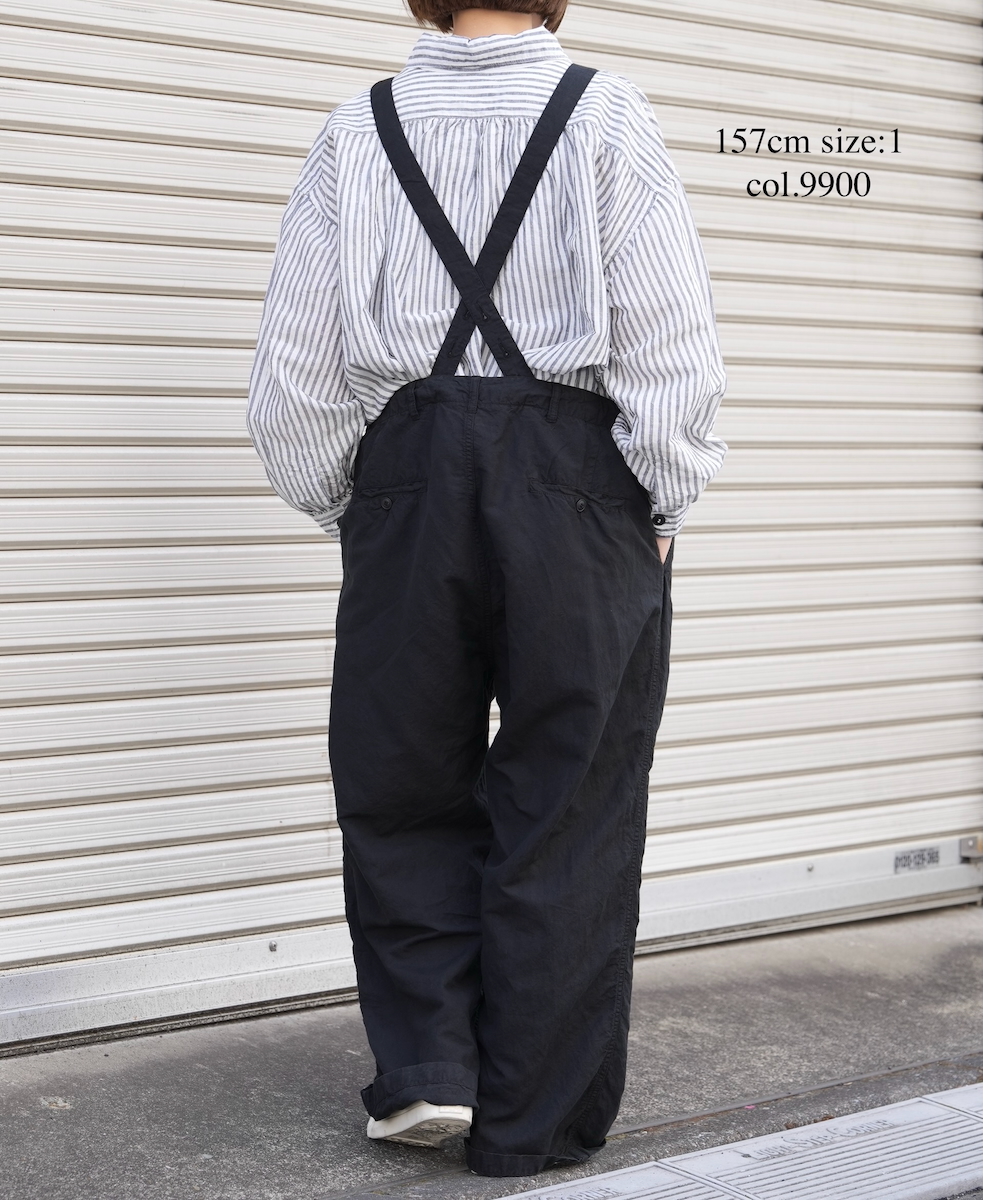 ISNAM2604D(パンツ) LINEN COTTON PLAIN OVERDYE ADJUSTER TACK PANTS WITH SUSPENDERS