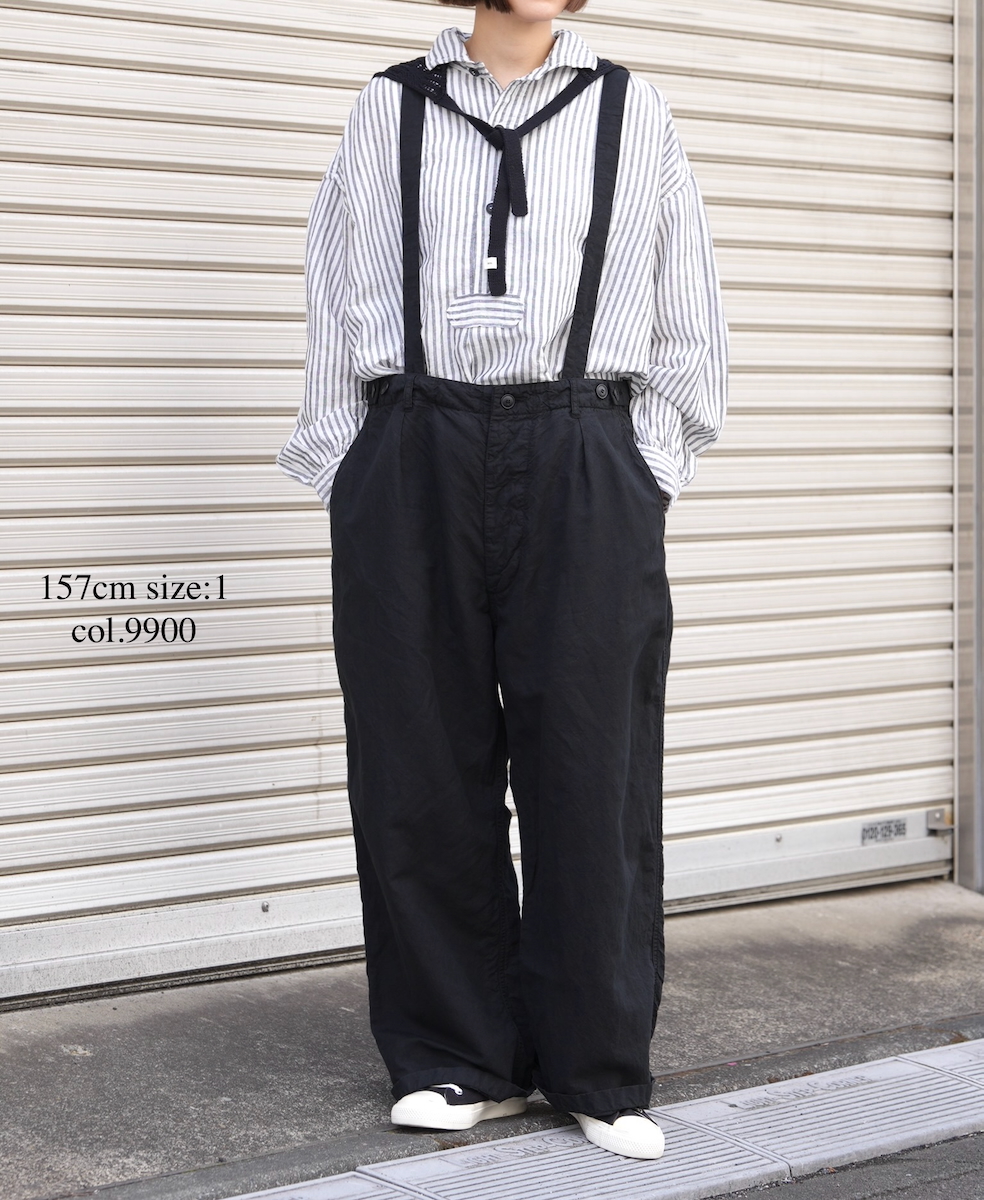ISNAM2604D(パンツ) LINEN COTTON PLAIN OVERDYE ADJUSTER TACK PANTS WITH SUSPENDERS