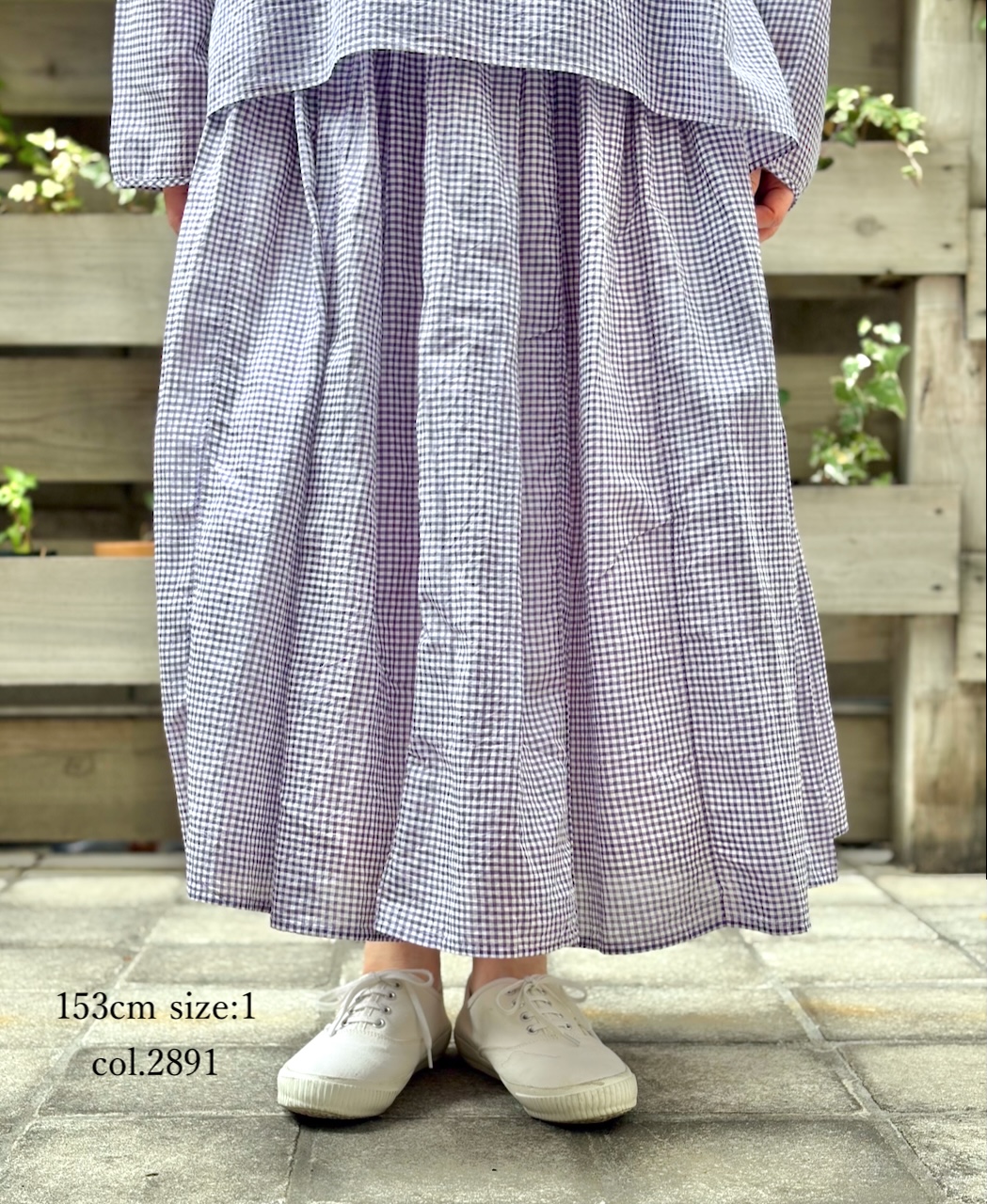 INMDS26026(スカート) HANDWOVEN COTTON/SILK GINGHAM CHECK GATHERERD SKIRT