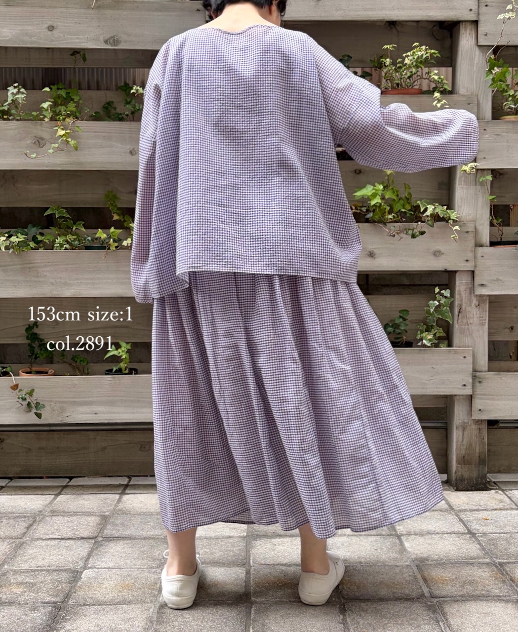 INMDS26026(スカート) HANDWOVEN COTTON/SILK GINGHAM CHECK GATHERERD SKIRT
