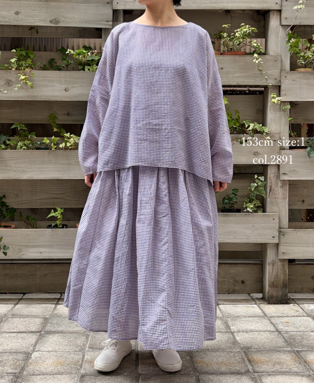 INMDS26022(ブラウス) HANDWOVEN COTTON/SILK GINGHAM CHECK DROP SHOULDER SMOCK