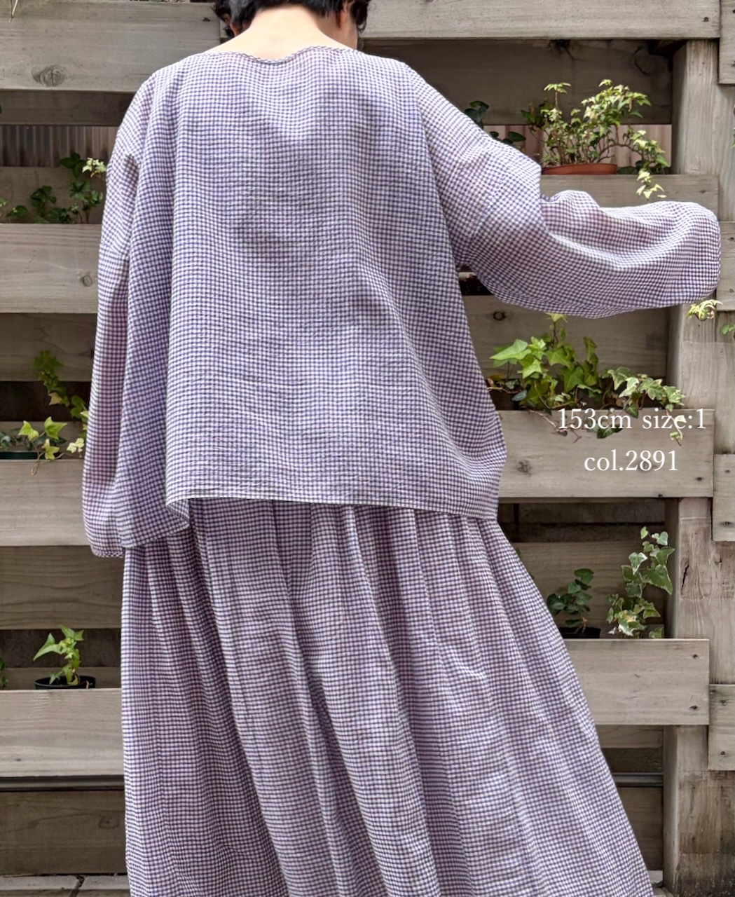 INMDS26022(ブラウス) HANDWOVEN COTTON/SILK GINGHAM CHECK DROP SHOULDER SMOCK