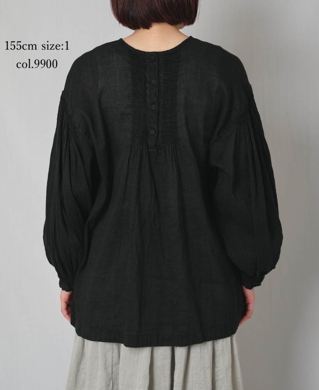INMDS25012D(シャツ) 60s AUTO LOOM LINEN/COTTON PLAIN(OVERDYE) BACK OPENING CREW-NECK SHIRTS WITH MINI PINTUCK