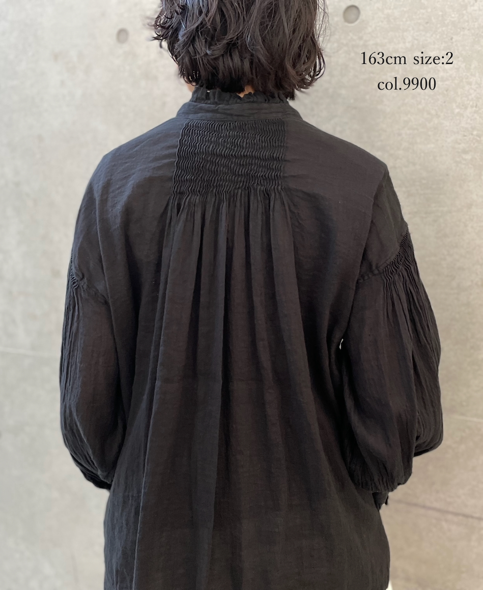 INMDS25011D(シャツ) 60s AUTO LOOM LINEN/COTTON PLAIN(OVERDYE) FRILL COLLAR SHIRTS WITH MINI PINTUCK