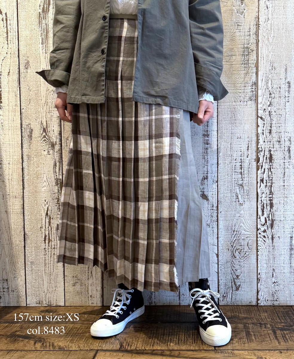 NOD2501PW(スカート) IRISH LINEN PATCHWORK LOW WAIST PLEATS WRAP SKIRT
