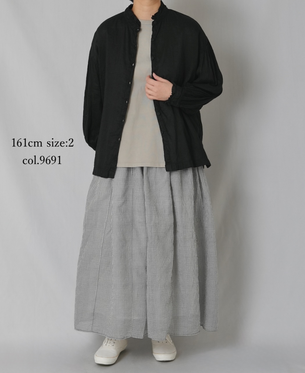 INMDS26026(スカート) HANDWOVEN COTTON/SILK GINGHAM CHECK GATHERERD SKIRT