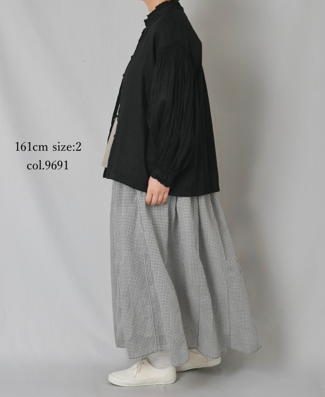 INMDS26026(スカート) HANDWOVEN COTTON/SILK GINGHAM CHECK GATHERERD SKIRT