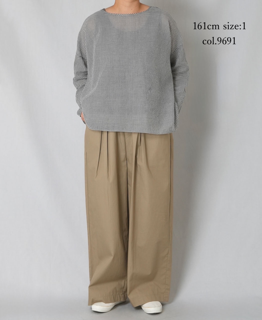 INMDS26022(ブラウス) HANDWOVEN COTTON/SILK GINGHAM CHECK DROP SHOULDER SMOCK