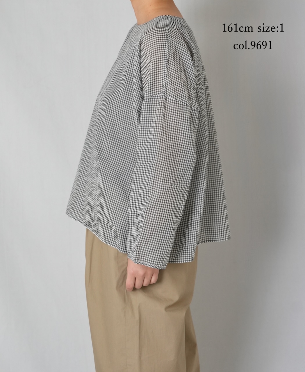 INMDS26022(ブラウス) HANDWOVEN COTTON/SILK GINGHAM CHECK DROP SHOULDER SMOCK