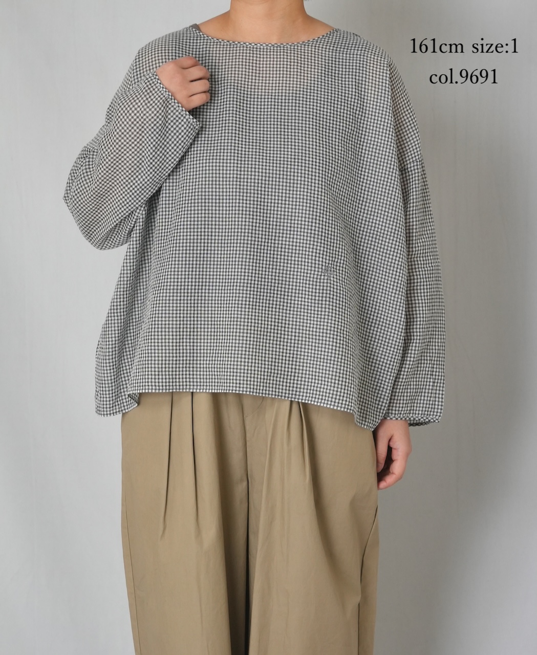 INMDS26022(ブラウス) HANDWOVEN COTTON/SILK GINGHAM CHECK DROP SHOULDER SMOCK