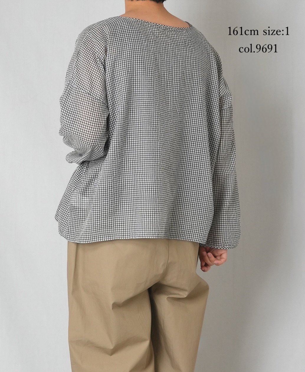 INMDS26022(ブラウス) HANDWOVEN COTTON/SILK GINGHAM CHECK DROP SHOULDER SMOCK