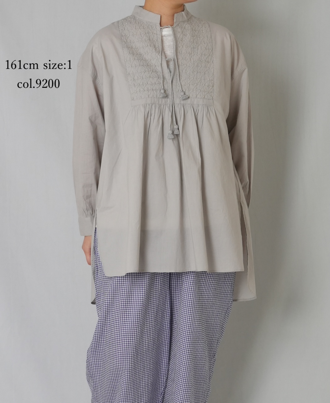 NMDS26222(チュニック) 60s ORGANIC CAMBRIC BANDED COLLAR EMB TUNIC