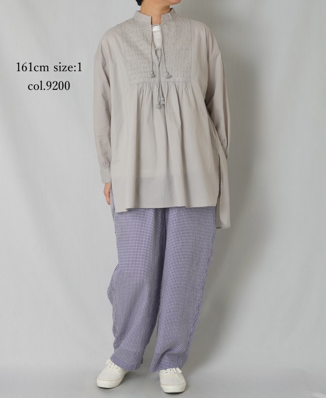 NMDS26222(チュニック) 60s ORGANIC CAMBRIC BANDED COLLAR EMB TUNIC