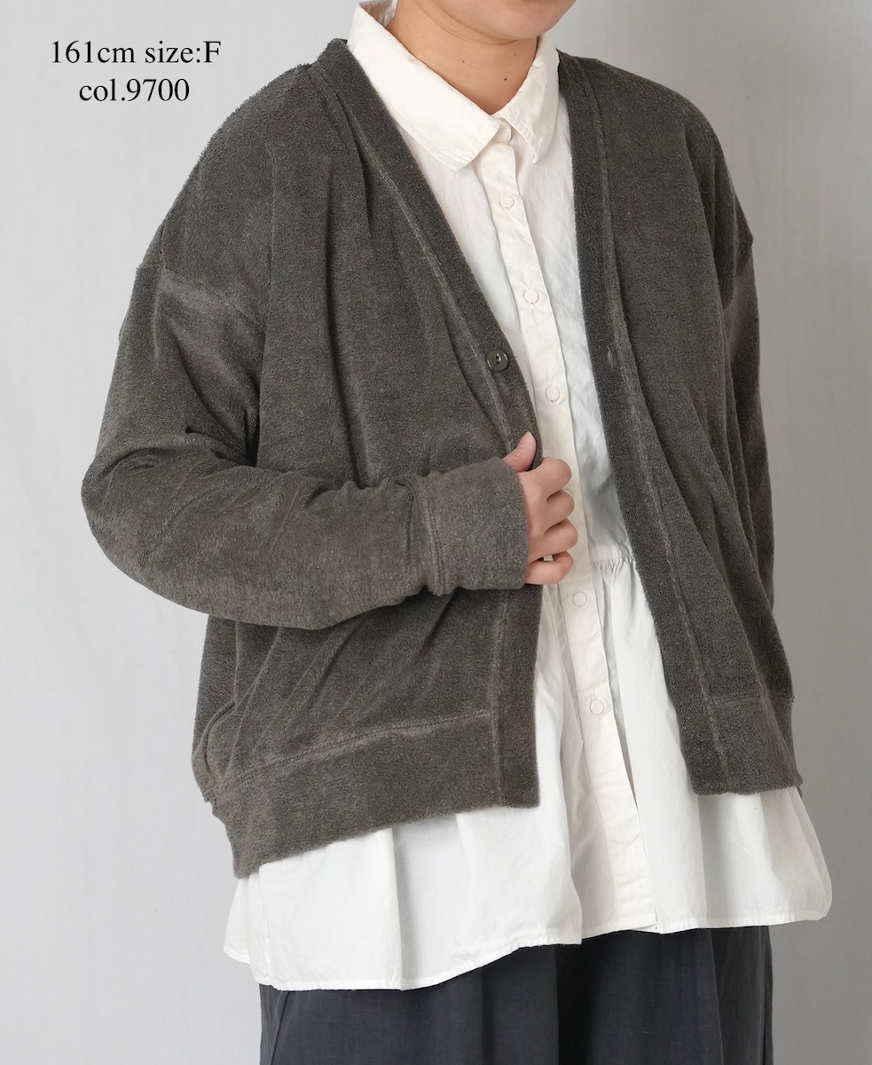 GNSL26031(カーディガン) LINEN POLYESTER PILE V-NECK 1BUTTON CARDIGAN