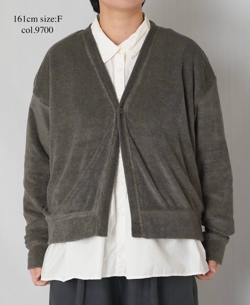 GNSL26031(カーディガン) LINEN POLYESTER PILE V-NECK 1BUTTON CARDIGAN
