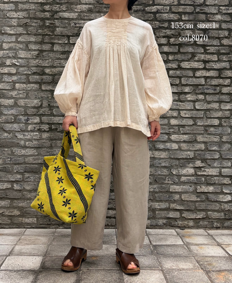 INMDS25012D(シャツ) 60s AUTO LOOM LINEN/COTTON PLAIN(OVERDYE) BACK OPENING CREW-NECK SHIRTS WITH MINI PINTUCK
