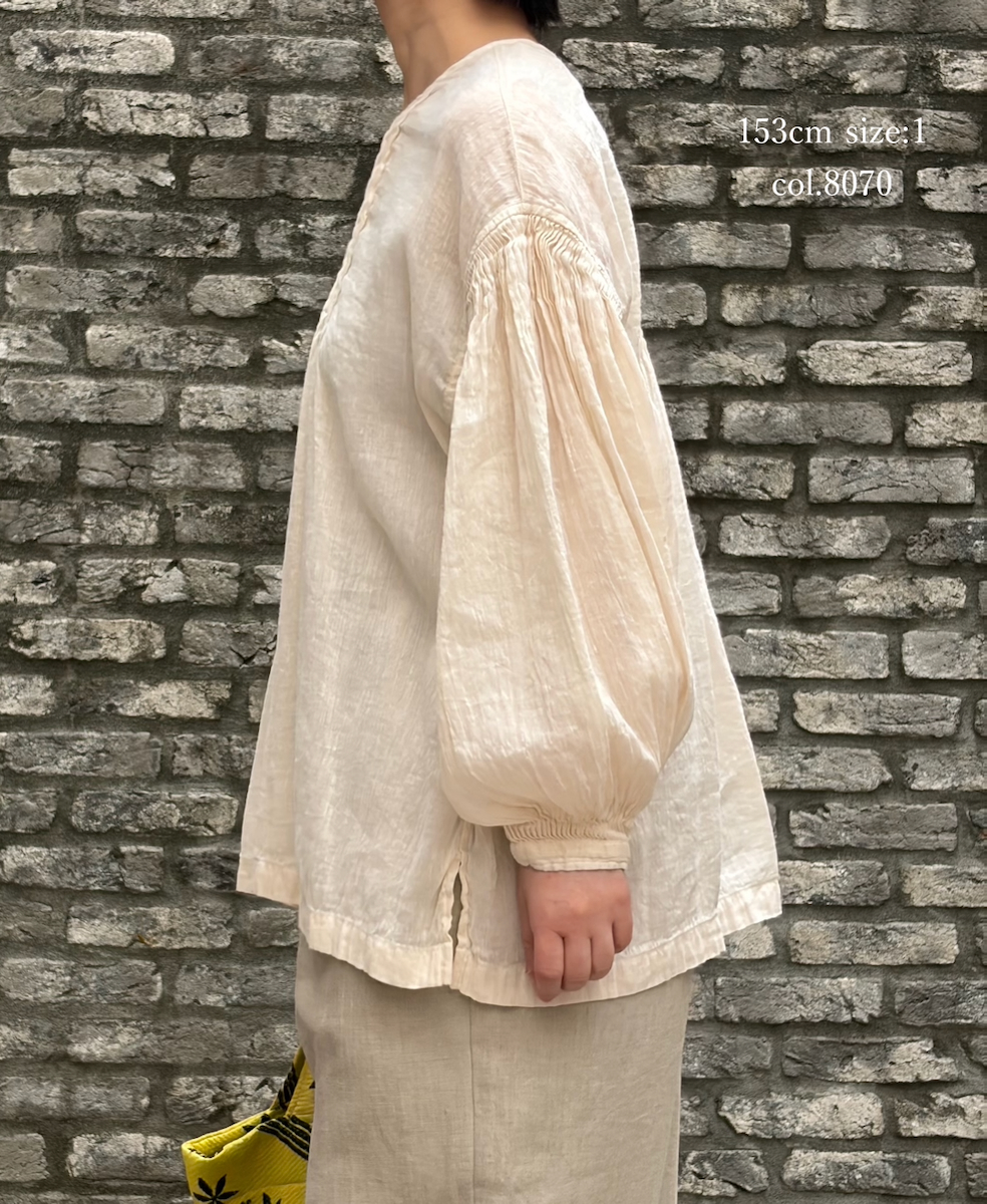 INMDS25012D(シャツ) 60s AUTO LOOM LINEN/COTTON PLAIN(OVERDYE) BACK OPENING CREW-NECK SHIRTS WITH MINI PINTUCK