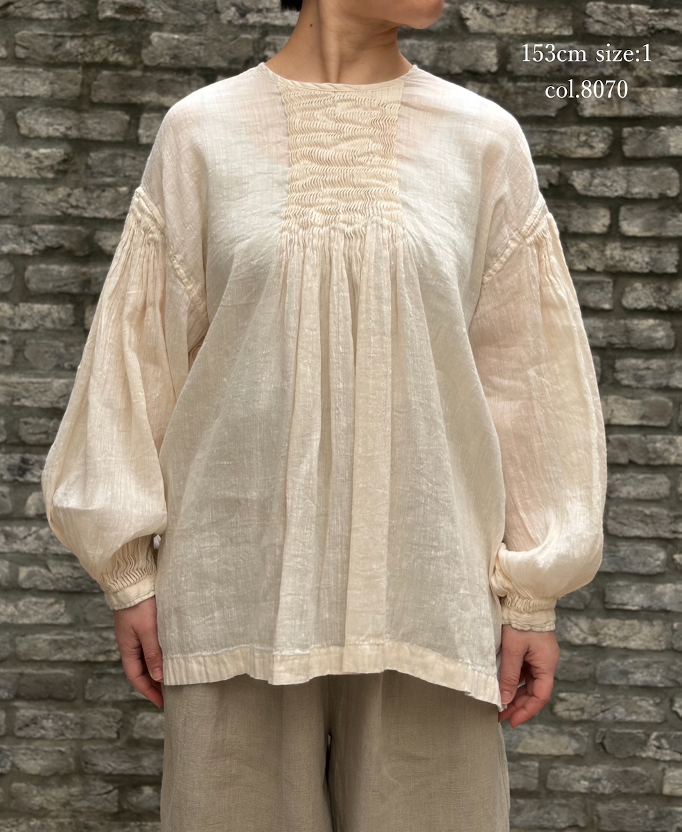 INMDS25012D(シャツ) 60s AUTO LOOM LINEN/COTTON PLAIN(OVERDYE) BACK OPENING CREW-NECK SHIRTS WITH MINI PINTUCK