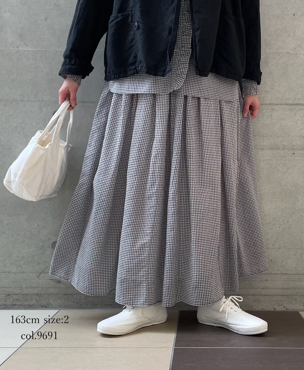 INMDS26026(スカート) HANDWOVEN COTTON/SILK GINGHAM CHECK GATHERERD SKIRT