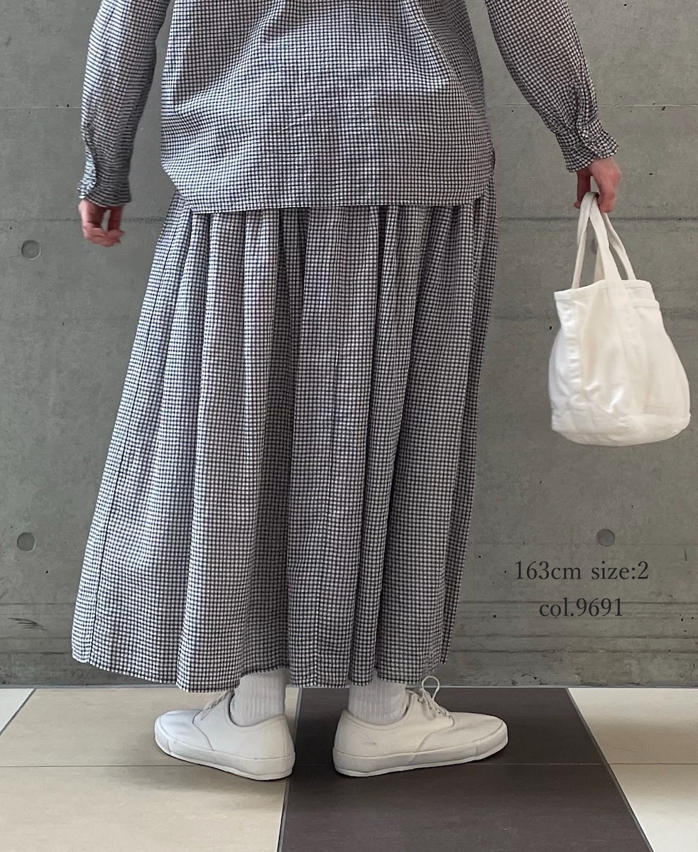 INMDS26026(スカート) HANDWOVEN COTTON/SILK GINGHAM CHECK GATHERERD SKIRT