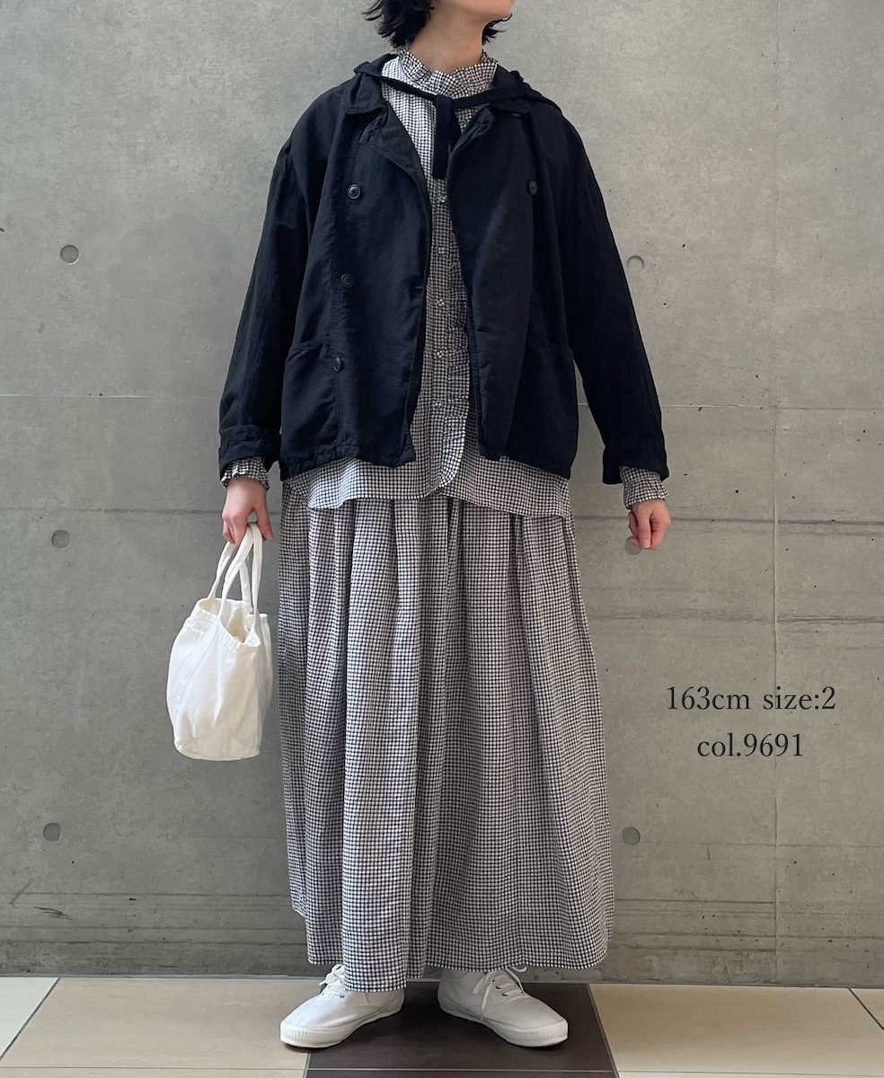 INMDS26026(スカート) HANDWOVEN COTTON/SILK GINGHAM CHECK GATHERERD SKIRT