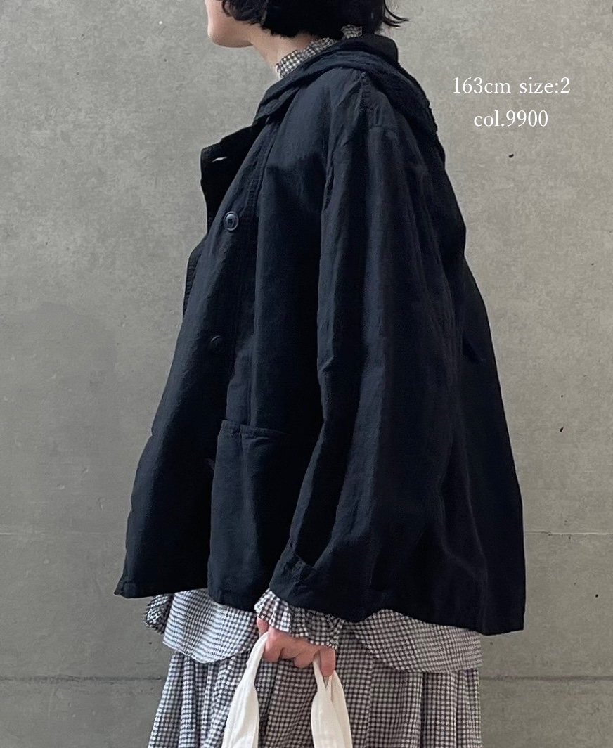 ISNAM2601D(ジャケット) LINEN COTTON PLAIN OVERDYE ROUND COLLAR DOUBLE JACKET