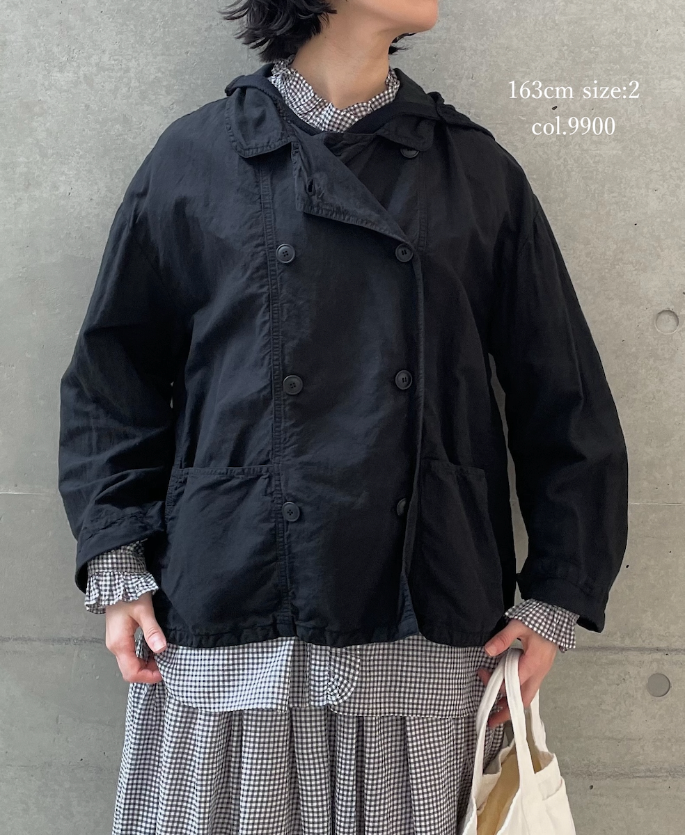 ISNAM2601D(ジャケット) LINEN COTTON PLAIN OVERDYE ROUND COLLAR DOUBLE JACKET