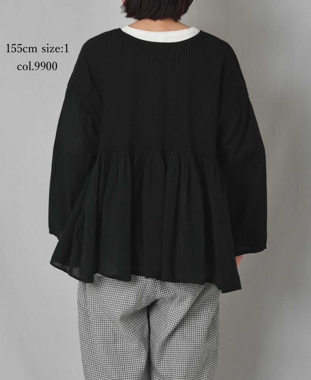 NMDS26233D(シャツ) 80s ORGANIC MICRO CHECK OVERDYE CREW-NECK BUTTON SHIRT WITH MINI PINTUCK