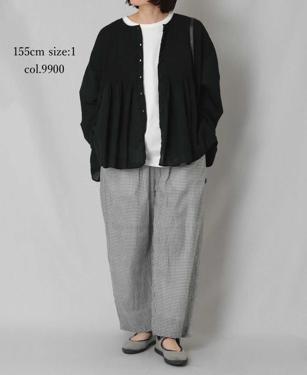 NMDS26233D(シャツ) 80s ORGANIC MICRO CHECK OVERDYE CREW-NECK BUTTON SHIRT WITH MINI PINTUCK