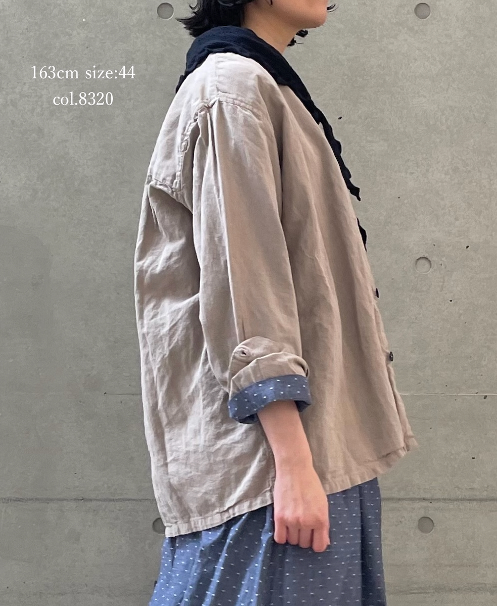 INHT2512CLD(シャツ) COTTON LINEN PLAIN OVERDYE ONE-UP COLLAR SHIRT