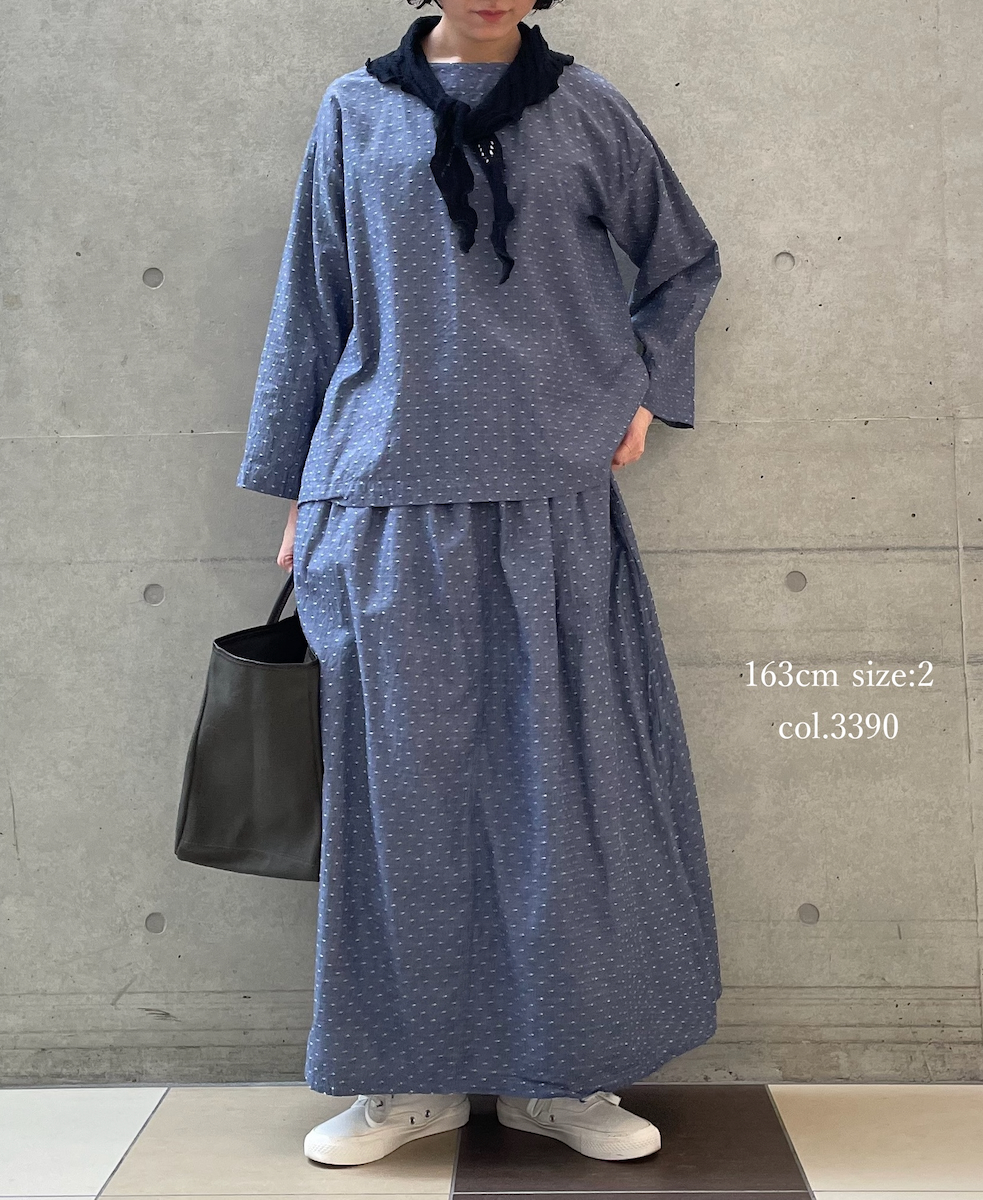 INAM2624CB(スカート) DOBIE CHAMBRAY WASH PLEATED EASY SKIRT WITH LINING
