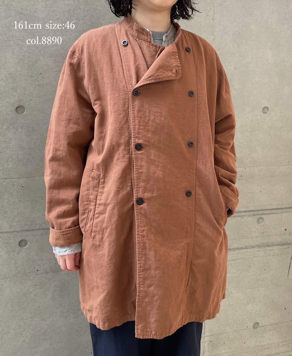 INHT2611CLD(ジャケット) COTTON LINEN PLAIN OVERDYE STAND COLLAR DOUBLE BREAST JACKET