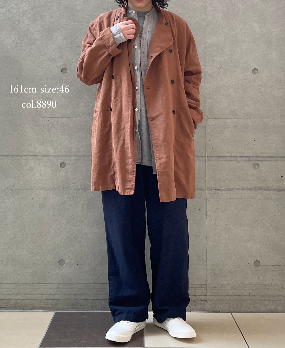 INHT2611CLD(ジャケット) COTTON LINEN PLAIN OVERDYE STAND COLLAR DOUBLE BREAST JACKET