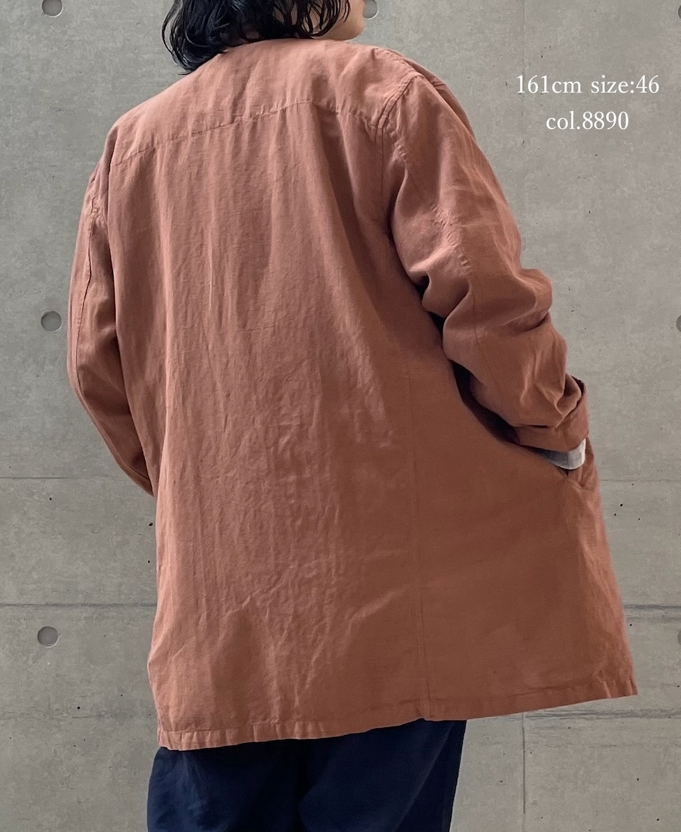 INHT2611CLD(ジャケット) COTTON LINEN PLAIN OVERDYE STAND COLLAR DOUBLE BREAST JACKET